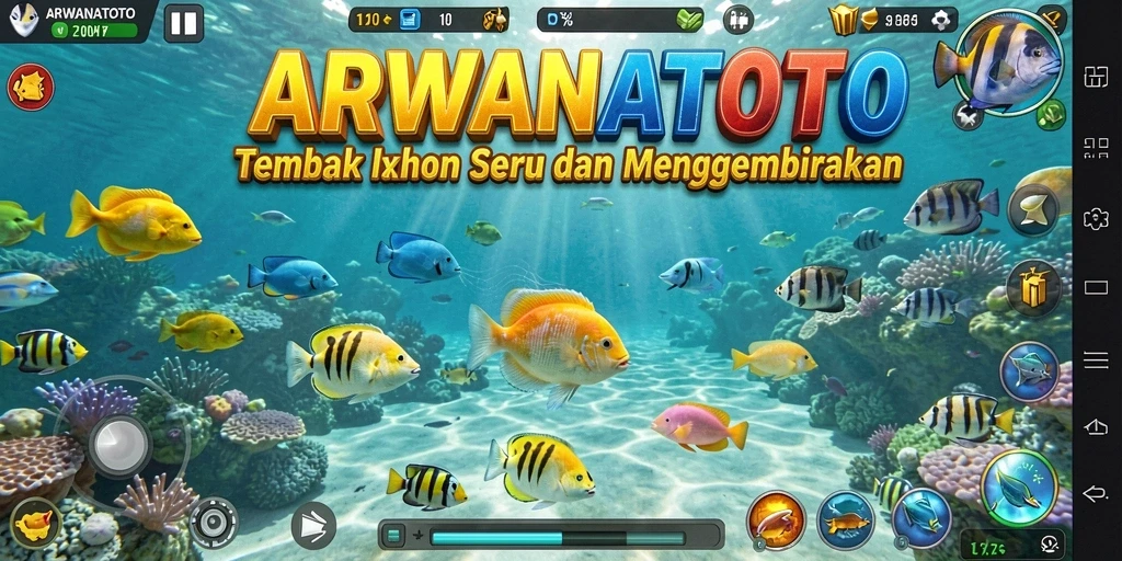 Gameplay seru ARWANATOTO dengan menembak ikan di bawah laut.