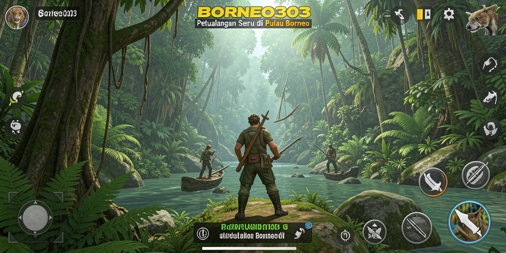 Tampilan gameplay seru dalam BORNEO303 yang menampilkan petualangan di Pulau Borneo.