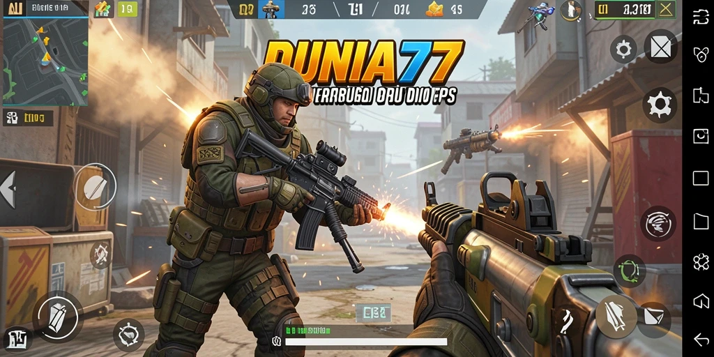 Gameplay DUNIA77 yang mendebarkan dengan aksi tembak-menembak intens.