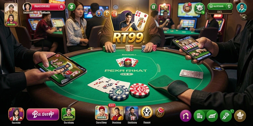 Screenshot gameplay RT99 menampilkan aksi poker yang seru dan mendebarkan.