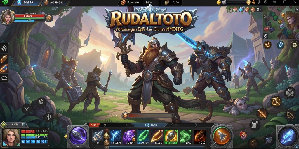 Tangkapan layar utama gameplay RUDALTOTO yang menunjukkan pertarungan seru di dunia MMORPG.