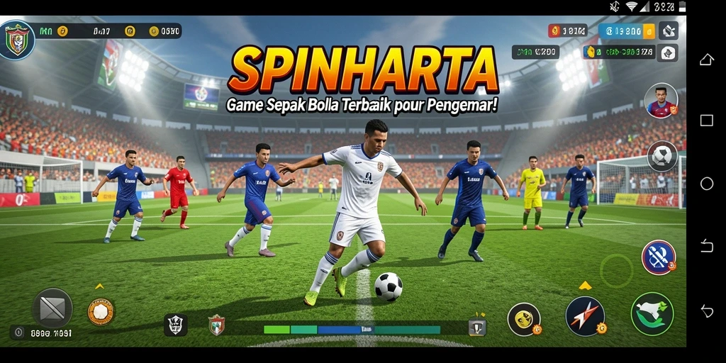 Gameplay SPINHARTA yang penuh aksi dan strategi sepak bola.